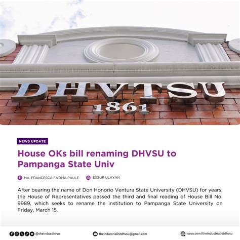 House OKs bill renaming DHVSU to Pampanga State University.